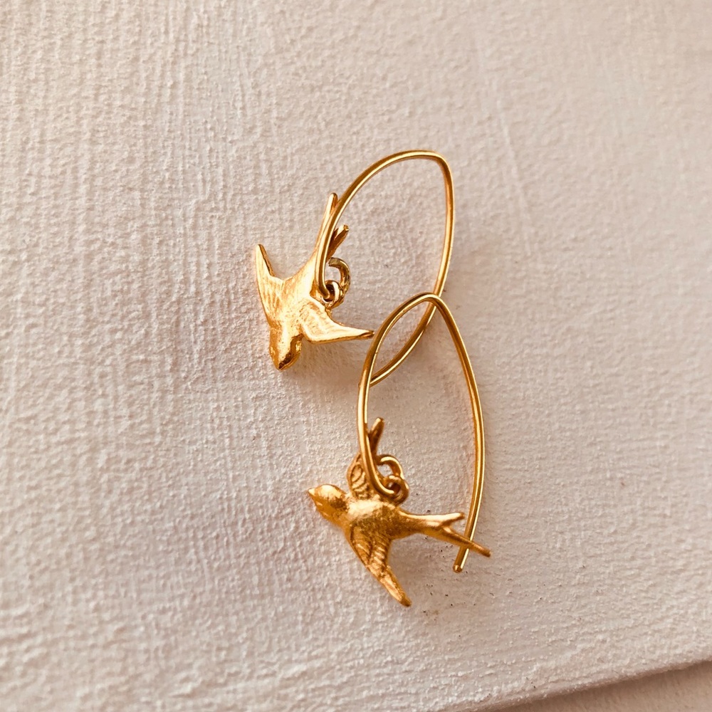 New handcrafted 14k vermeil Bird earri…